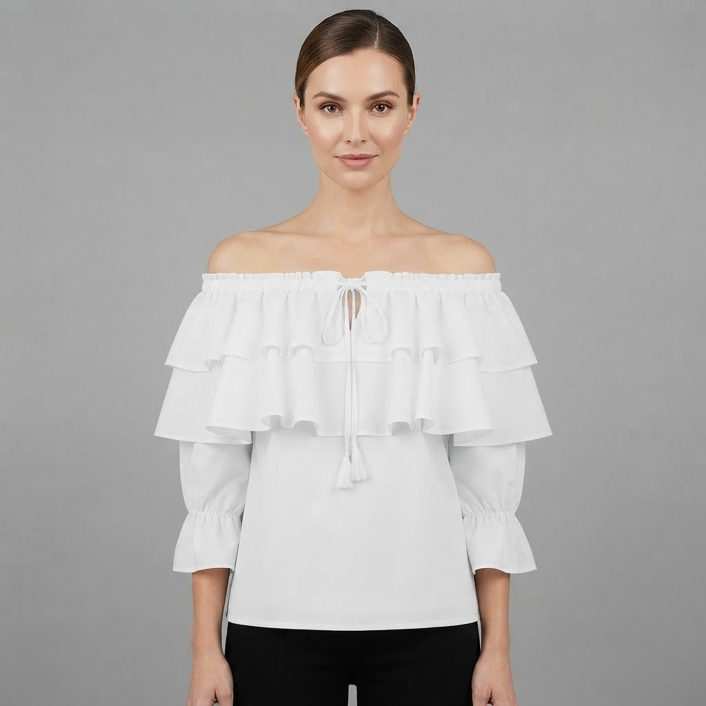 Off-Shoulder Ruffle Blouse | Women's Long Sleeve Top