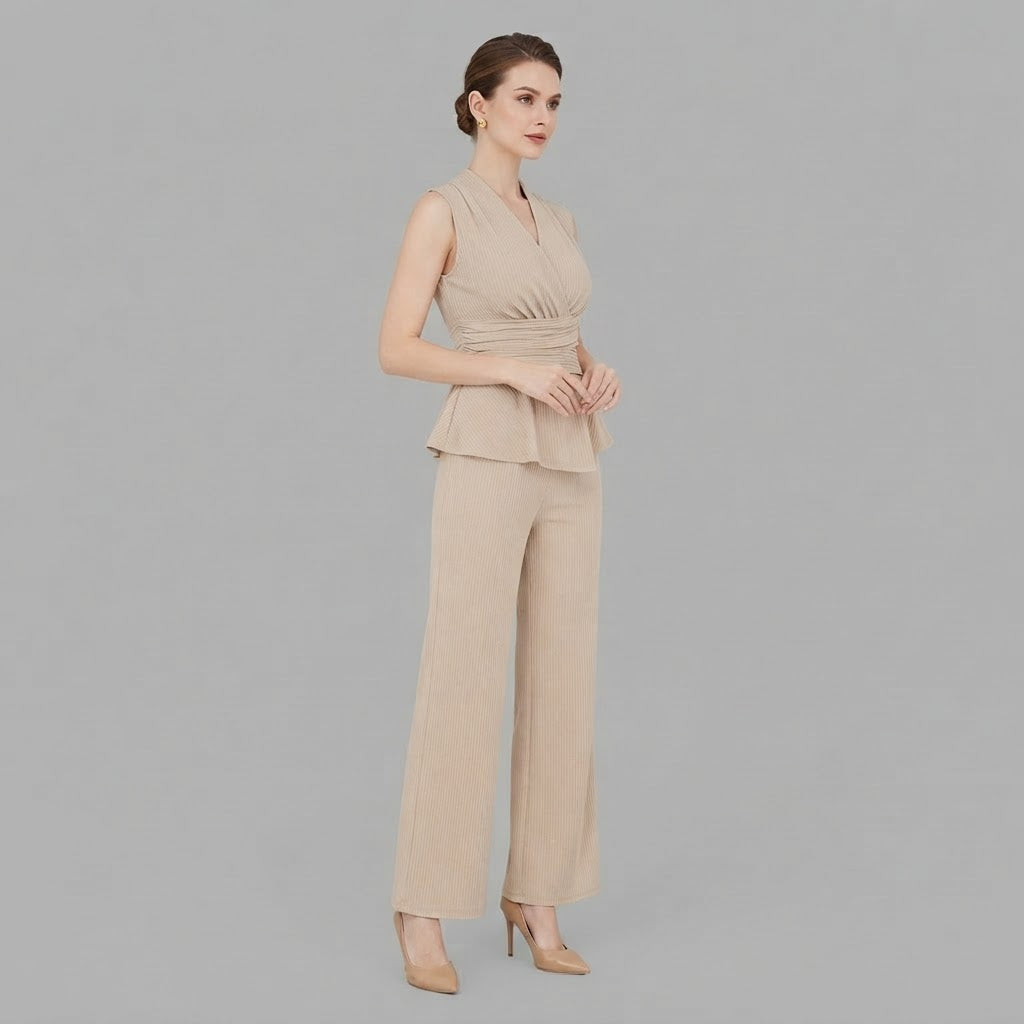 V-Neck Top & Wide-Leg Trousers | Women's Two Piece Set