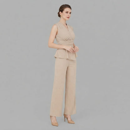 V-Neck Top & Wide-Leg Trousers | Women's Two Piece Set