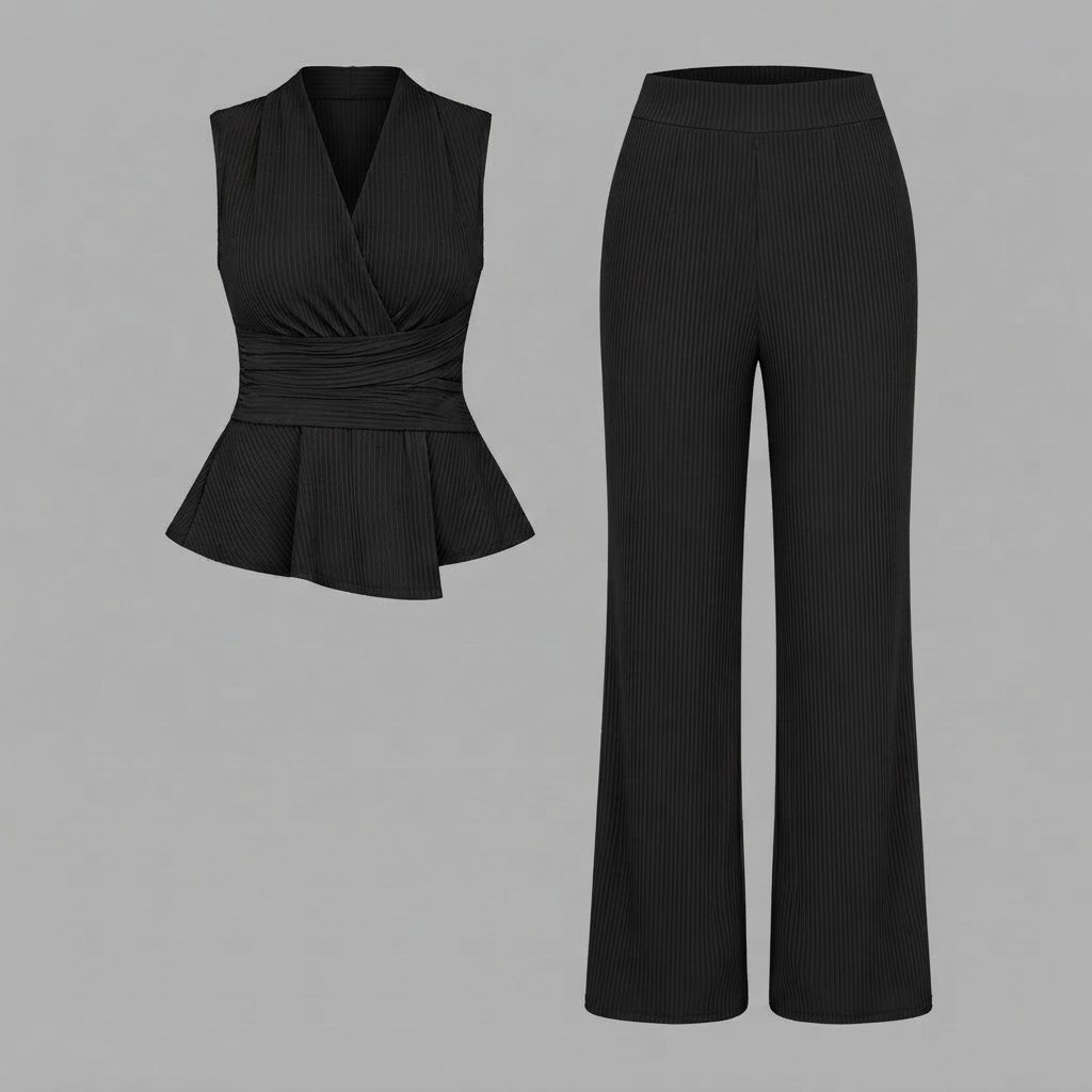 V-Neck Top & Wide-Leg Trousers | Women's Two Piece Set