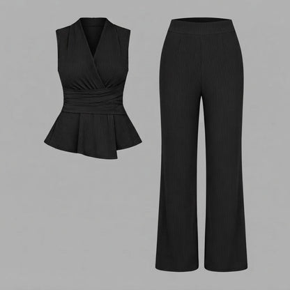 V-Neck Top & Wide-Leg Trousers | Women's Two Piece Set