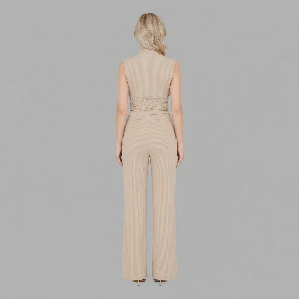 V-Neck Top & Wide-Leg Trousers | Women's Two Piece Set