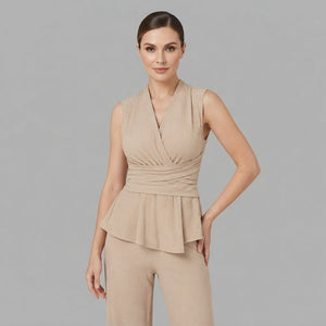 V-Neck Top & Wide-Leg Trousers | Women's Two Piece Set
