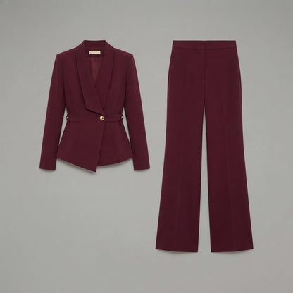 Women's V-Neck Long Sleeve Top | Wide Leg Trousers Set