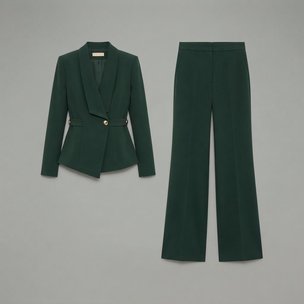 Women's V-Neck Long Sleeve Top | Wide Leg Trousers Set