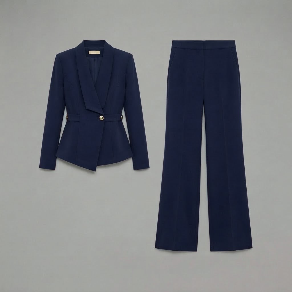 Women's V-Neck Long Sleeve Top | Wide Leg Trousers Set