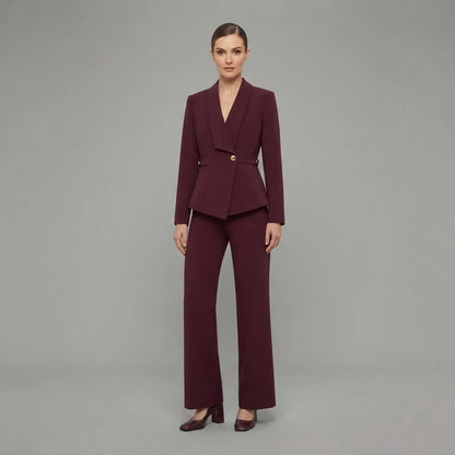 Women's V-Neck Long Sleeve Top | Wide Leg Trousers Set