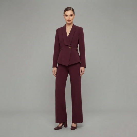 Women's V-Neck Long Sleeve Top | Wide Leg Trousers Set