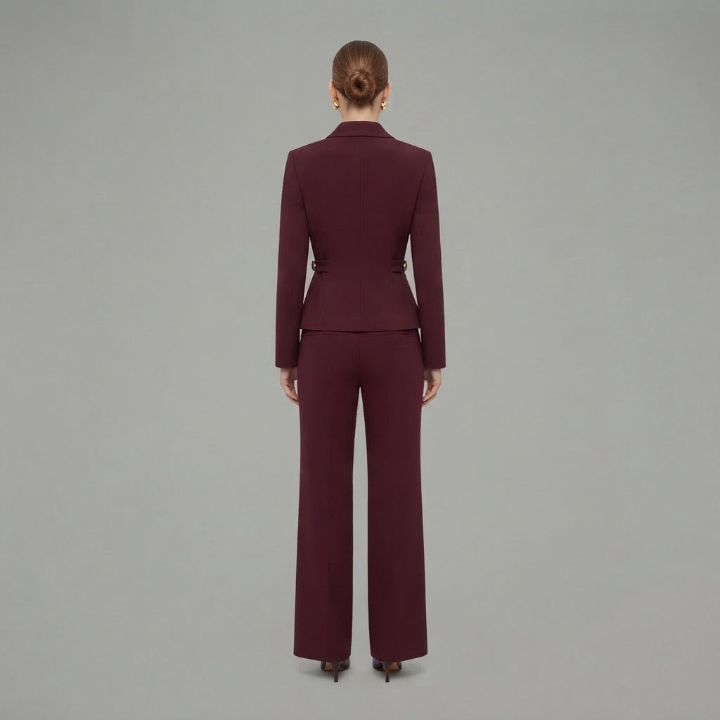 Women's V-Neck Long Sleeve Top | Wide Leg Trousers Set