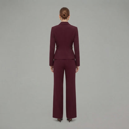 Women's V-Neck Long Sleeve Top | Wide Leg Trousers Set