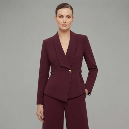 Women's V-Neck Long Sleeve Top | Wide Leg Trousers Set